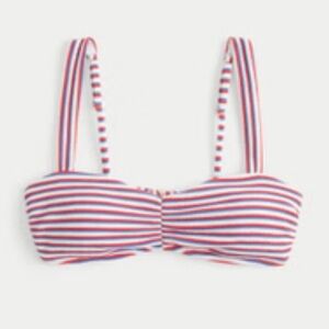 NWT! Hollister Scrunch-Ribbed Scoop Bikini Top Red Stripe XL
